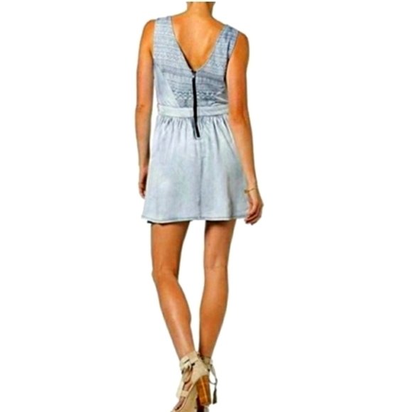 Miss Me Denim Chambray Blue Mini Flare Dress Skater Western Size M Rodeo. - Picture 3 of 12